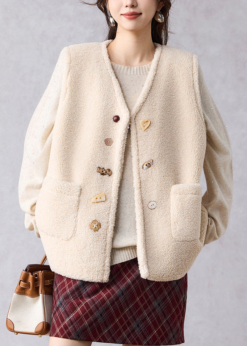 Beige Pockets Cozy Faux Fur Waistcoat Winter