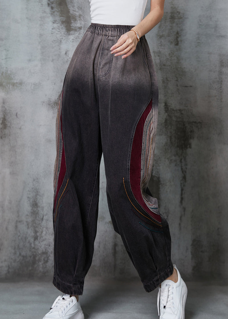 Gradient Color Embroidered Patchwork Denim Pants Spring