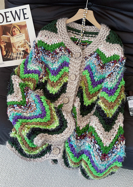 Mixed Color Striped Thick Knit Cardigans Fall