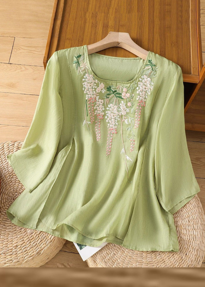 Loose Pink Embroidered Linen T Shirt Bracelet Sleeve