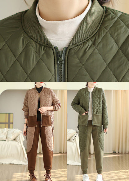 Light Brown Fine Cotton Filled Sport Two Piece Set Winter