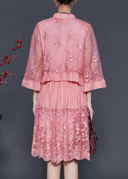 Pink Embroidered Patchwork Tulle Oriental Dress Spring