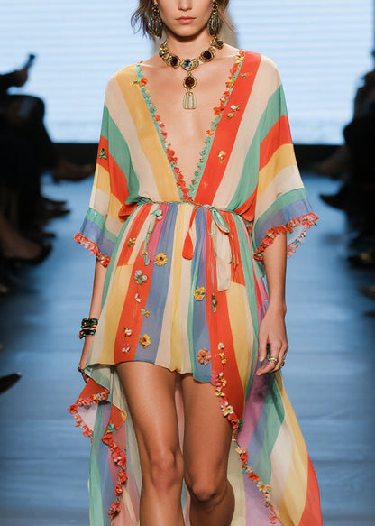 V Neck Low High Design Cotton Dresses Summer