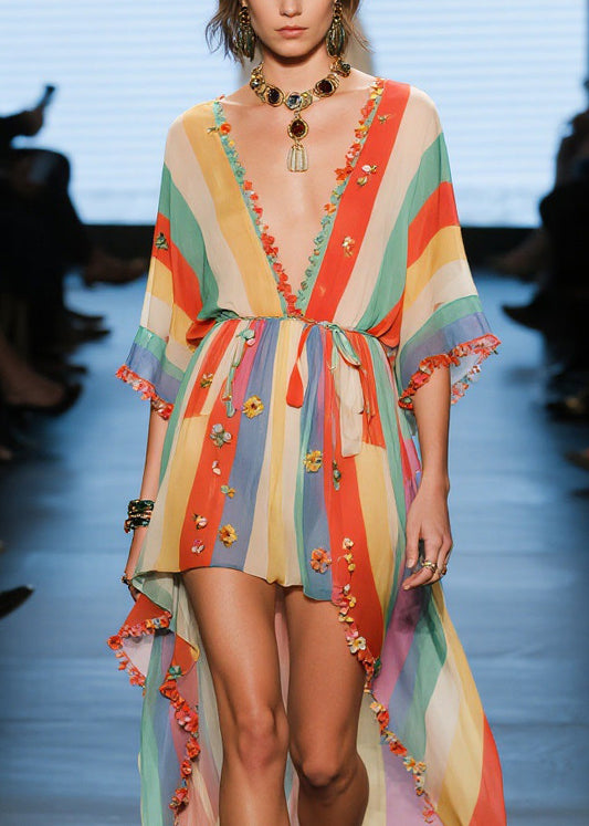 V Neck Low High Design Cotton Dresses Summer