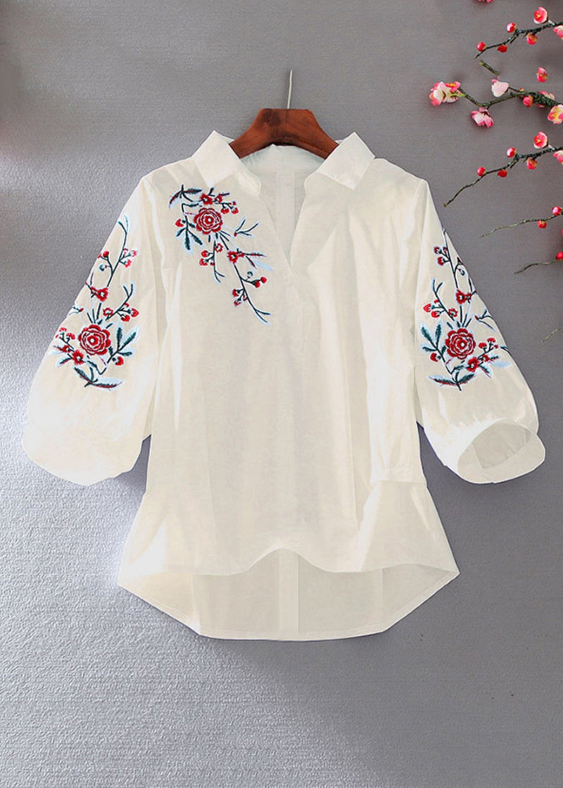 White Peter Pan Collar Embroidered Top Summer