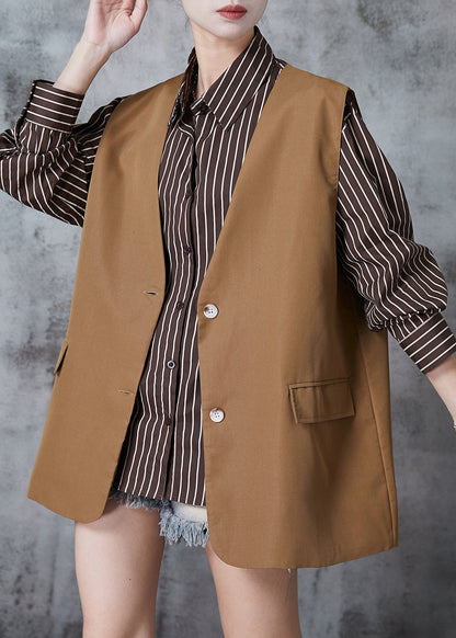 Brown Oversized Striped Cotton Two Piece Set Fall