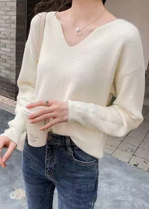 Stylish Khaki V Neck Knit Sweater Spring