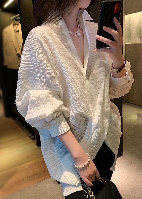 White Peter Pan Collar Plaid Cross Connection Shirts Full