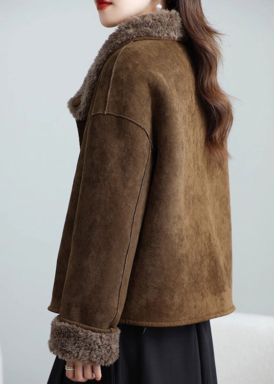 Brown Wear on Both Sides Leather and Fur Coat Winter