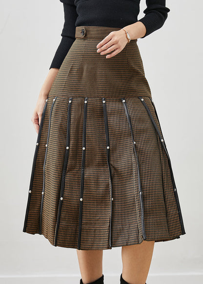Brown Rivet Silm Cotton Pleated Skirts Spring