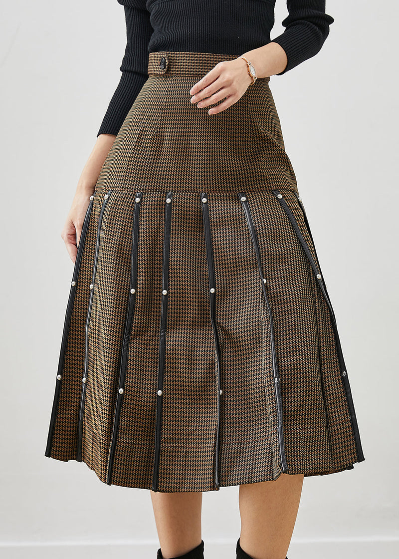 Brown Rivet Silm Cotton Pleated Skirts Spring
