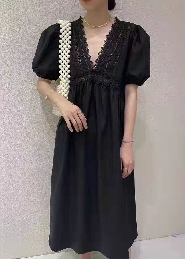 White Embroideried Hollow Out Patchwork Cotton Dress Puff Sleeve