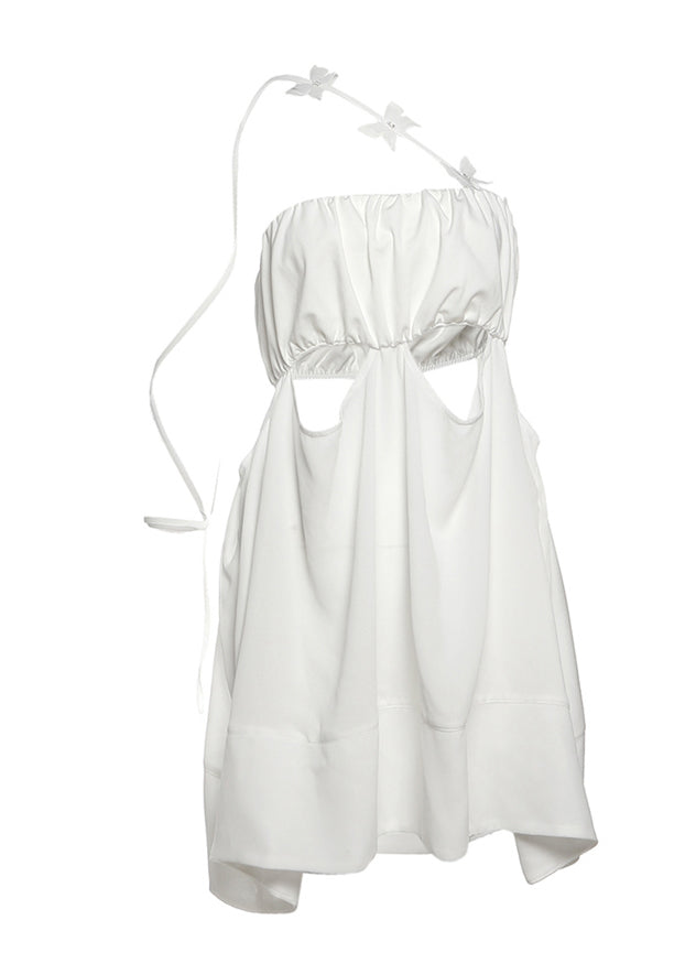 Tulle Patchwork Hollow Bow Suspender Mini Dress