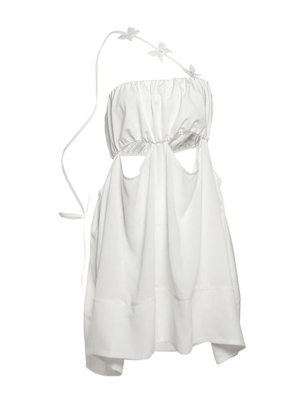 Tulle Patchwork Hollow Bow Suspender Mini Dress