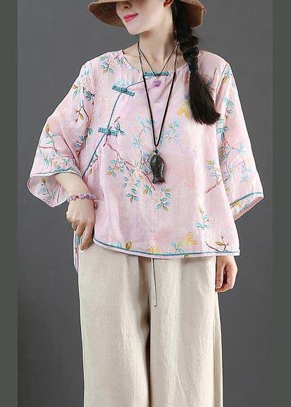 Pink Print Linen Oriental Summer Shirts