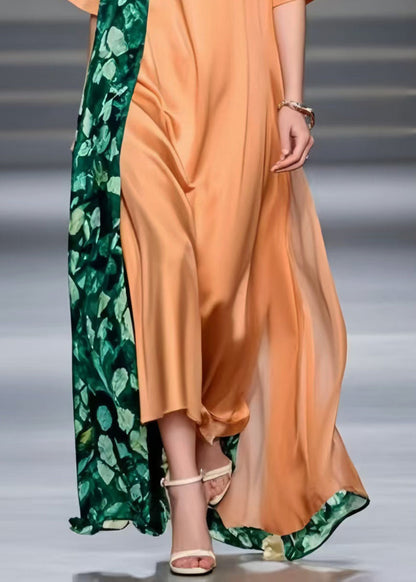 Brick Red Asymmetrical Patchwork Chiffon Dress Summer