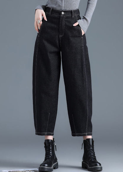 Blue High Waist Pockets Cotton Denim Harem Pants Summer