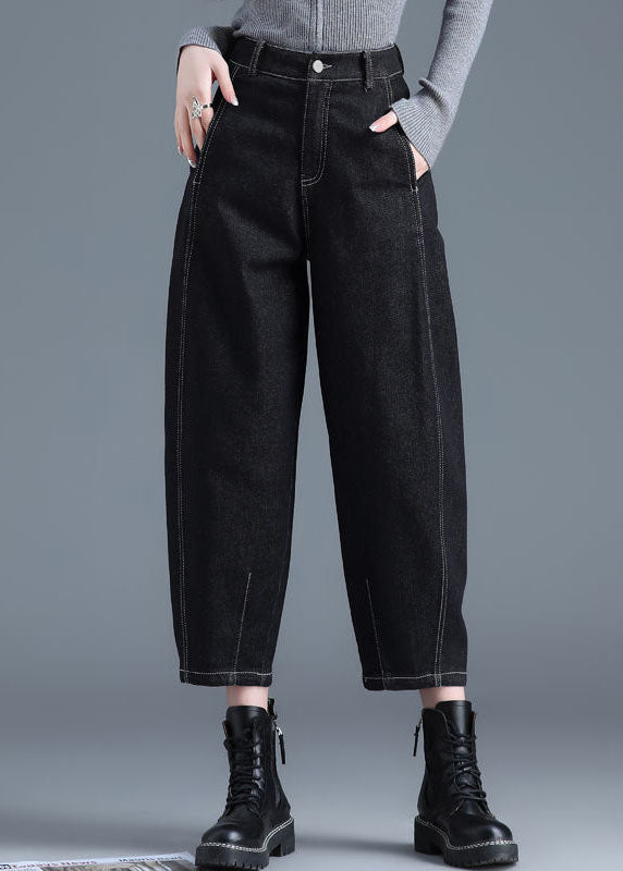 Blue High Waist Pockets Cotton Denim Harem Pants Summer