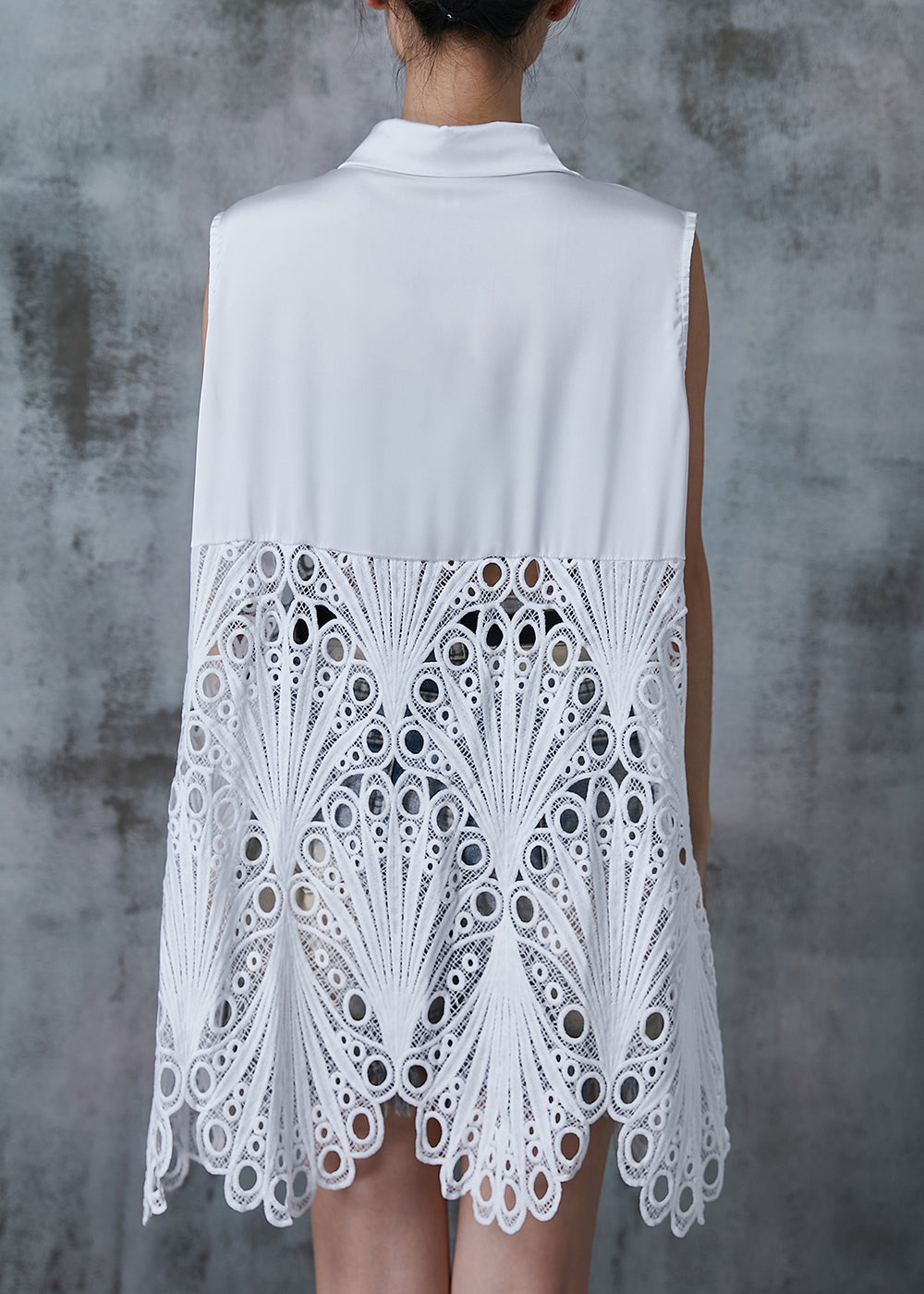 White Hollow Out Lace Cardigan Sleeveless