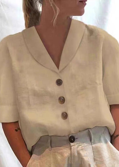 Loose White Peter Pan Collar Button Cotton Shirt Summer