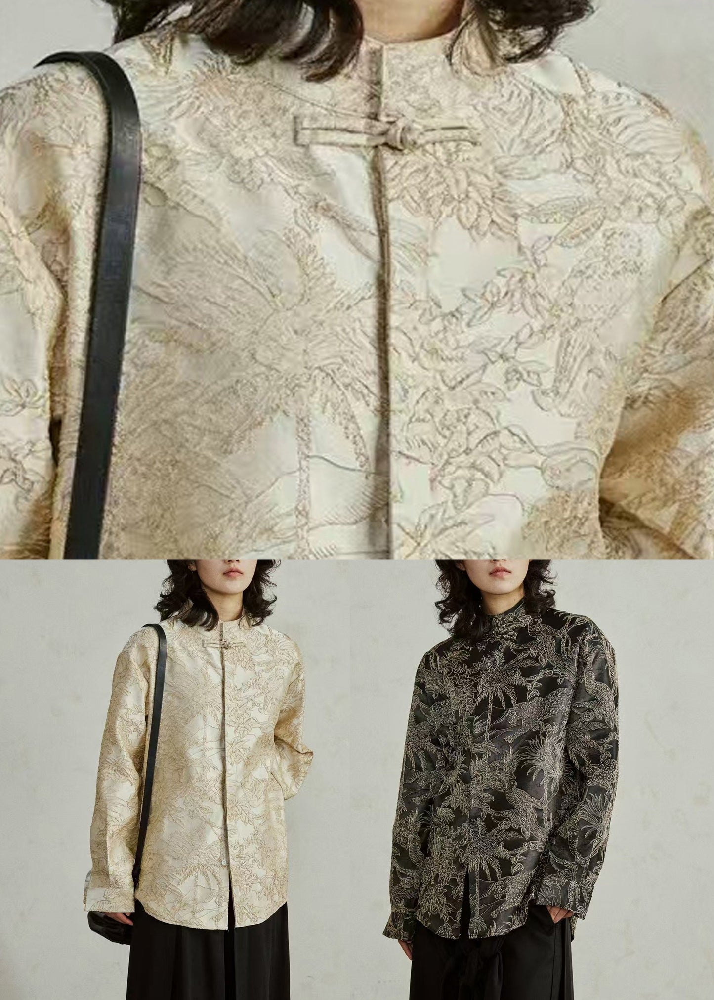 Chinese Style Apricot Button Shirt Lantern Sleeve