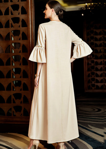 Apricot Embroideried Chiffon Long Dress Flare Sleeve Summer
