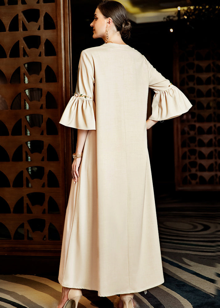 Apricot Embroideried Chiffon Long Dress Flare Sleeve Summer