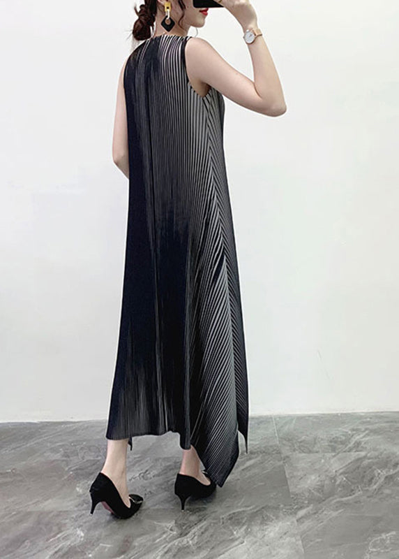 Grey O-neck Striped Gradient Color Long Dress Sleeveless