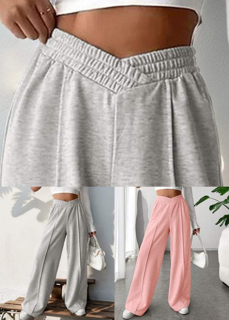 Pink Oversized Cotton Wide Leg Pants Elastic Waist