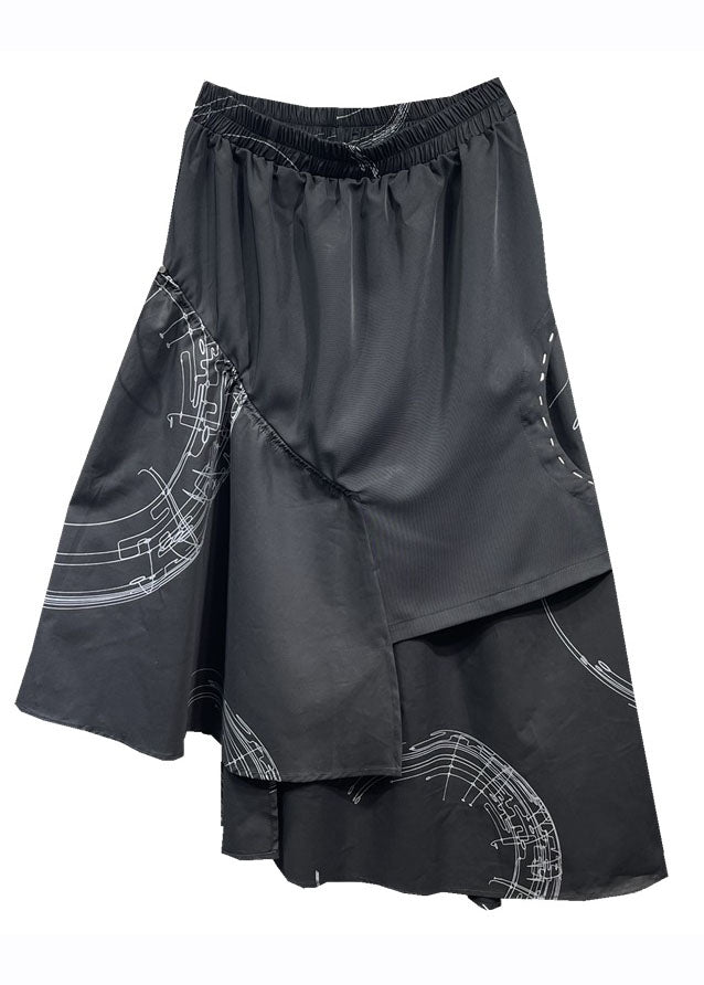 Loose Black Asymmetrical Patchwork Elastic Waist Maxi Skirt Spring