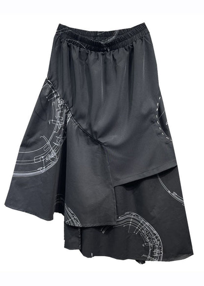Loose Black Asymmetrical Patchwork Elastic Waist Maxi Skirt Spring