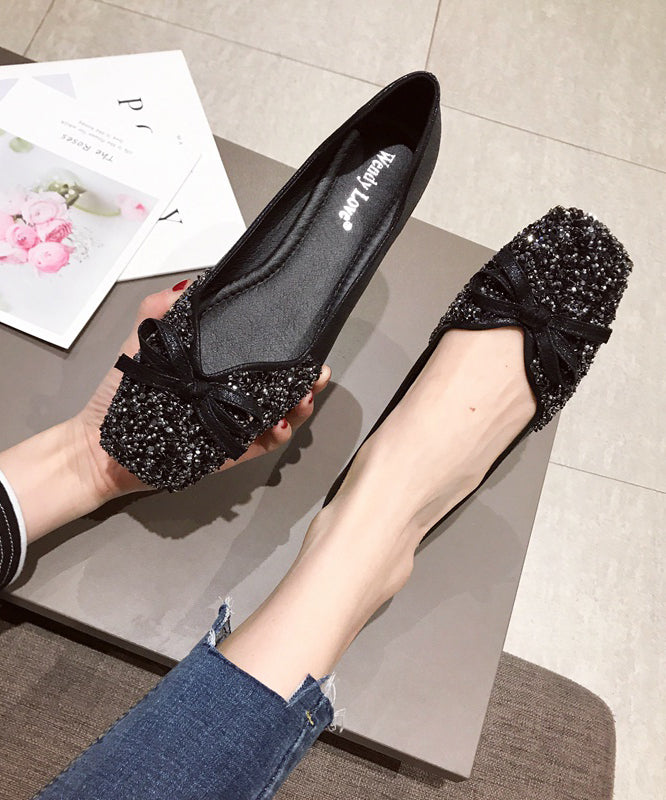 Red Faux Leather Penny Loafers Splicing Sequins Bow
