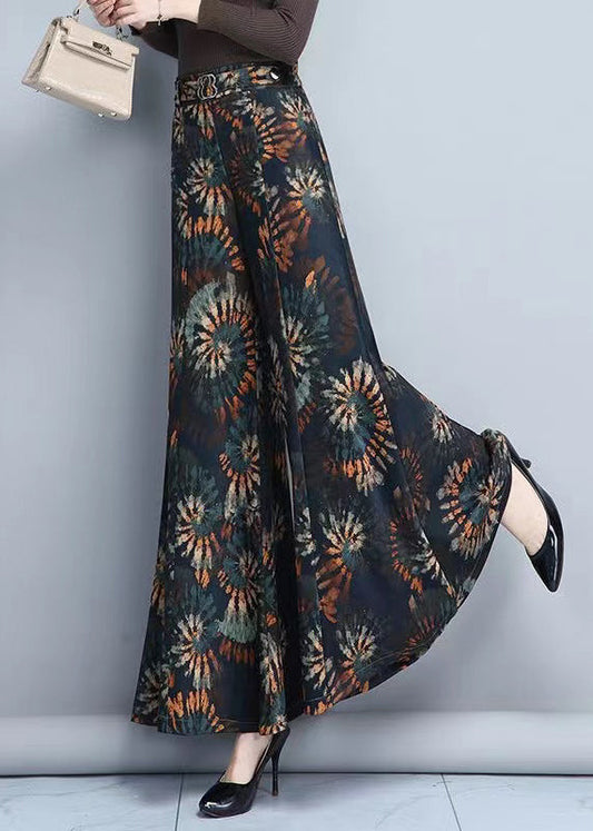 Ink Print Loose Elastic Waist Wide Leg Pants