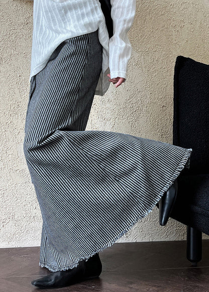 Striped High Waist Tie Waist Maxi Skirts