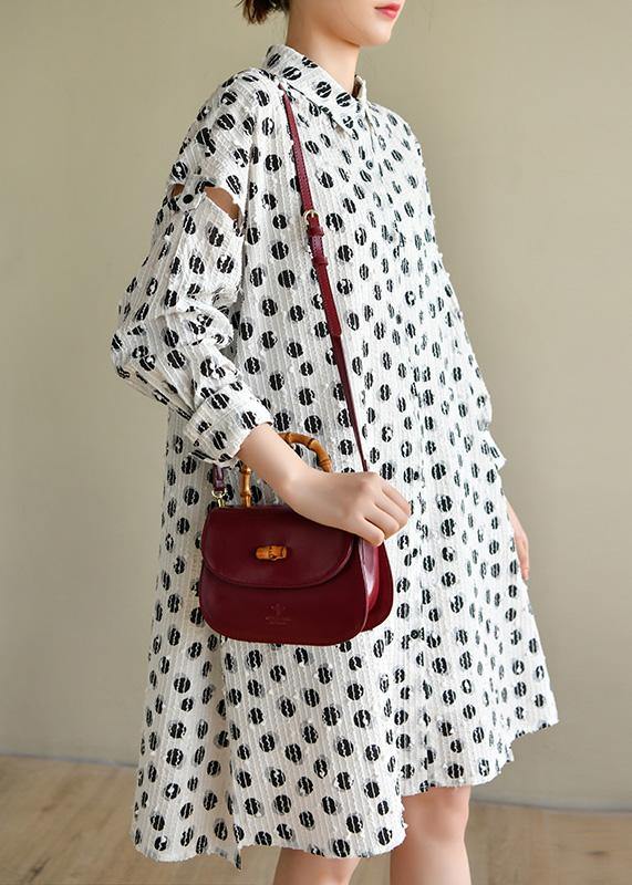 Classy White Dot Cotton Dress Button Spring Dresses