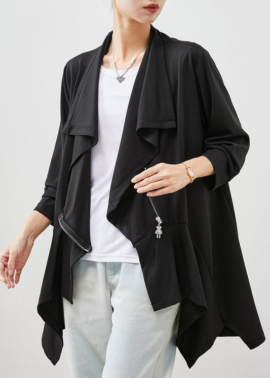 Black Asymmetrical Patchwork Cotton Cardigan Spring