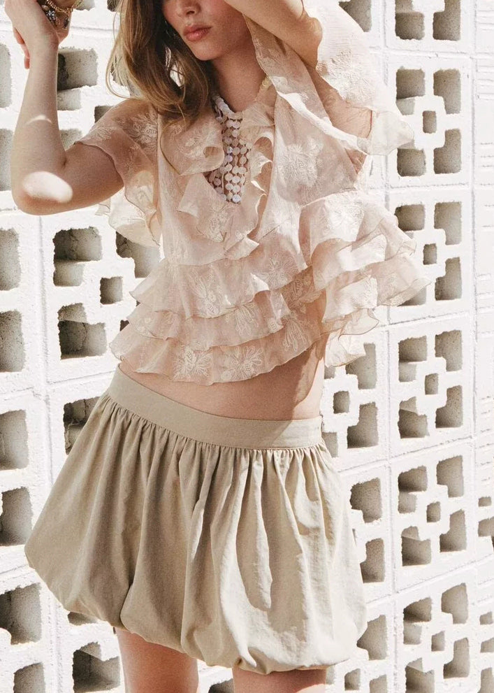 Pink Ruffled Chiffon Shirts and Skirts Two Pieces Set Summer