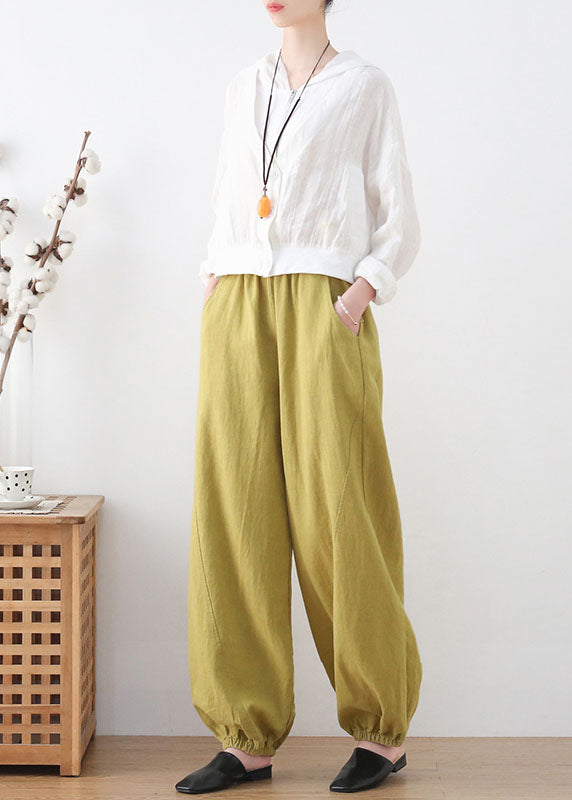 Ginger Elastic Waist Linen Beam Pants Summer