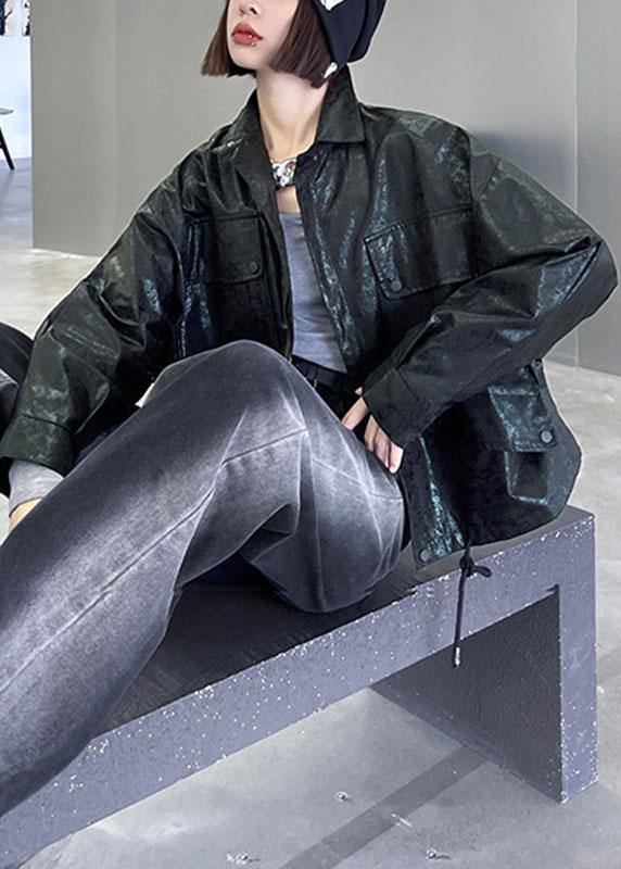 Art Black Pockets Button Zippered Fall Jackets Long Sleeve
