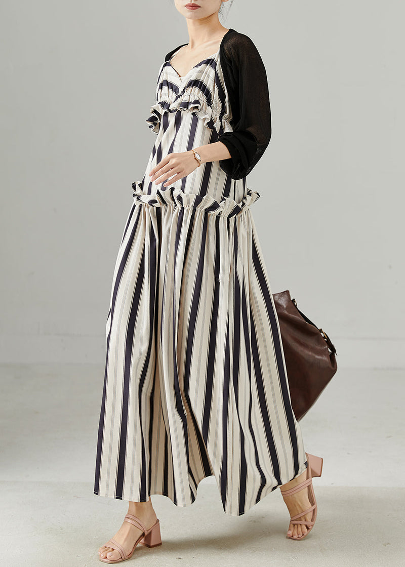 Khaki Ruffled Striped Cotton Sets 2 Pieces Fall