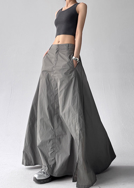 Grey Exra Large Hem Side Open a Line Skirt Summer