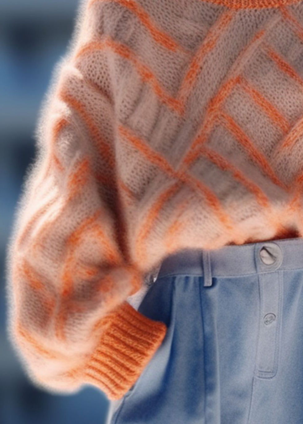 Orange O Neck Cozy Thick Knit Pullover Sweaters Winter