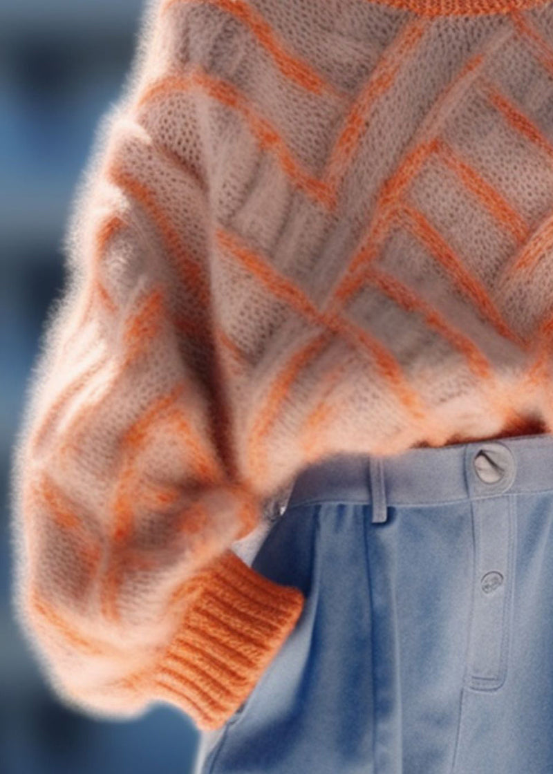 Orange O Neck Cozy Thick Knit Pullover Sweaters Winter