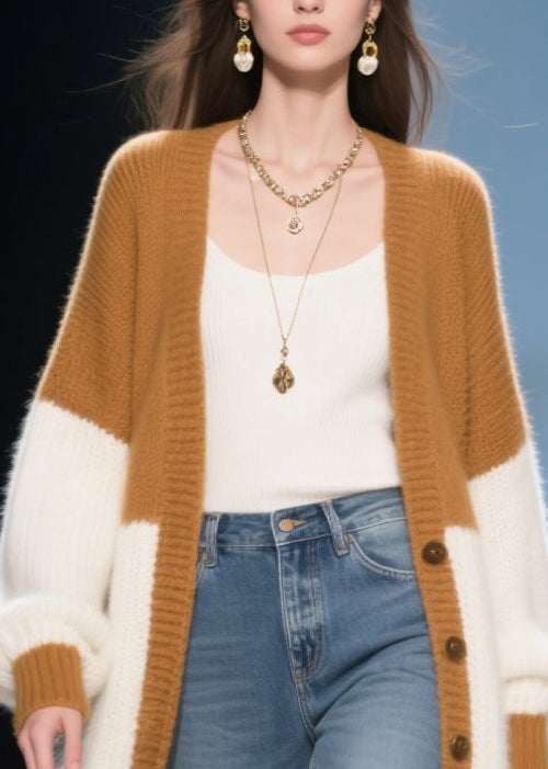 Colorblock Oversized Patchwork Faux Fur Knit Long Cardigans Winter