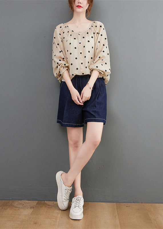 Apricot Loose Button Print Fall Dot Long Sleeve Tops