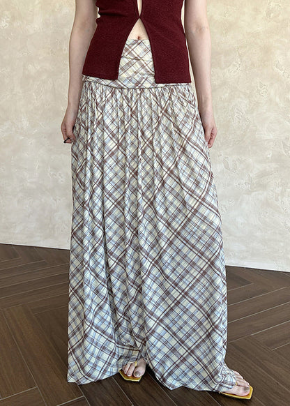 Yellow Wrinkled High Waist Tulle Summer Skirts Plaid