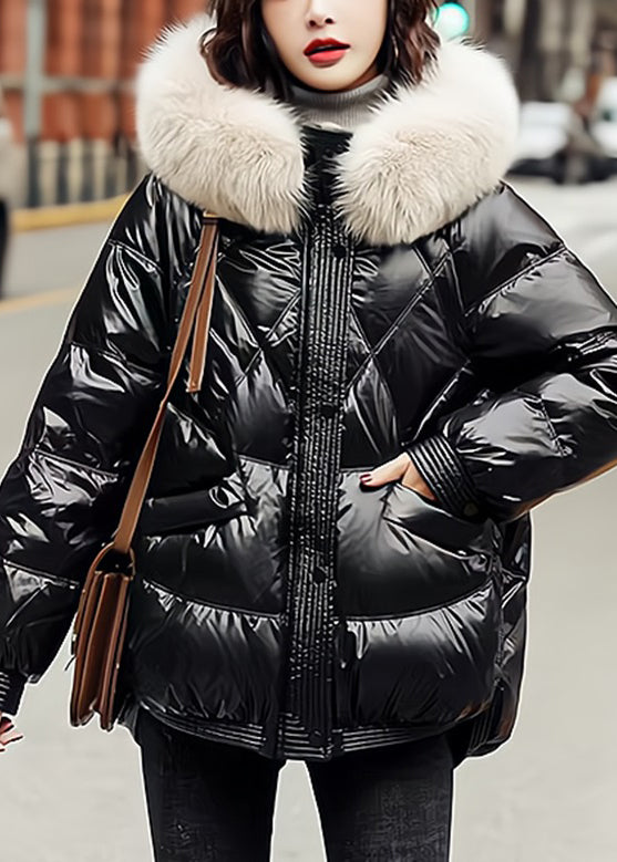 Black Zippered Thick Cotton Blend Jackets Long Sleeve