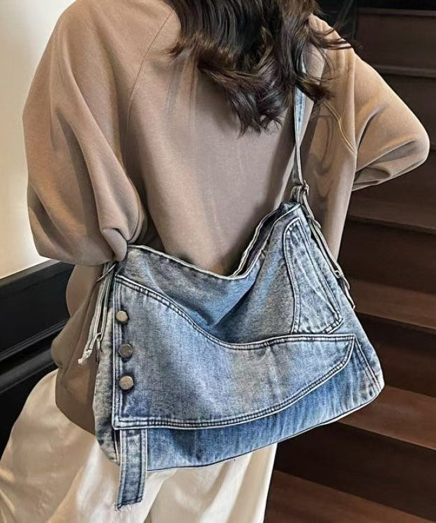 Large Capacity Asymmetrical Design Denim Messenger Bag