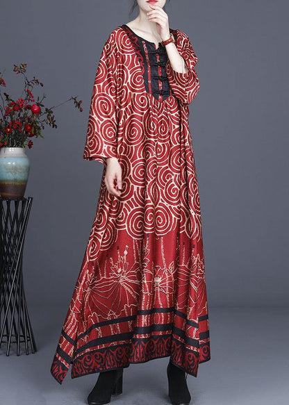 Diy Red Print Oriental Asymmetrical Design Dresses Summer Spring