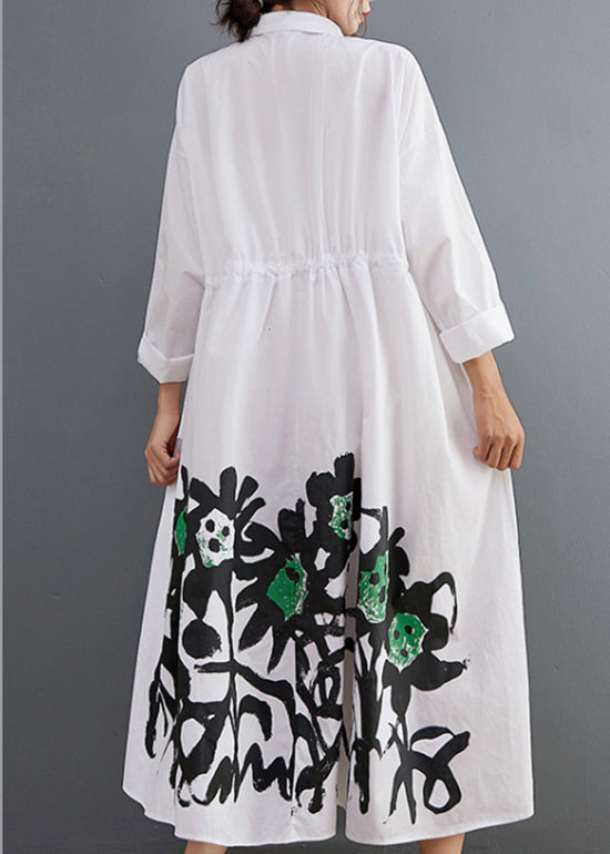 White Peter Pan Collar Button Pockets Shirt Dress Long Sleeve